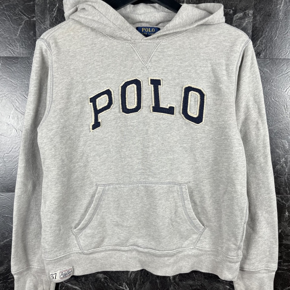 Polo Ralph Lauren Boy's Grey Logo Spell Fleece Hoodie Large (12) -Flaws